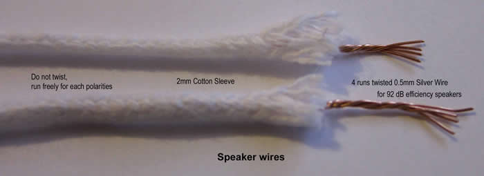 Silver wire speaker cable wiring example.