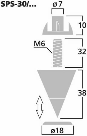 Monacor speaker spikes SPS30SC dimension diagram (approx.)