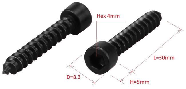 Monacor MZF8615 hex head screw dimensions (approx.)