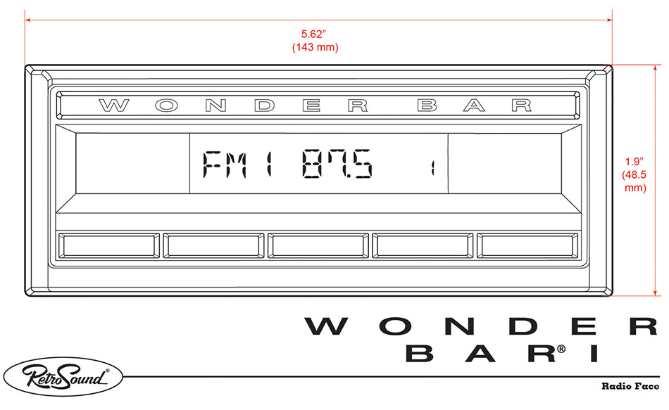 RetroRadio Wonderbar WB1 Face Dimensions (Approx.)