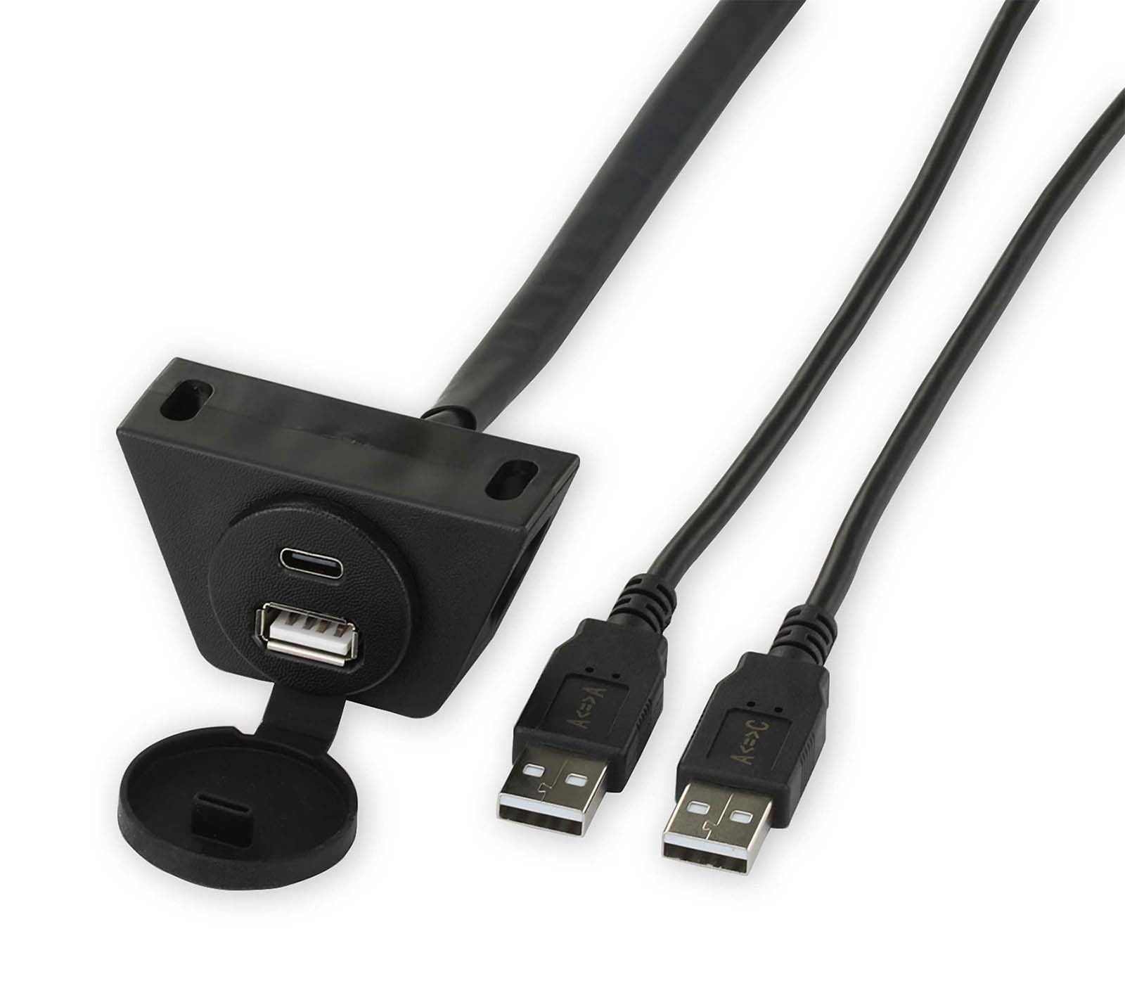 Dual USB-A/C Cable Black Face 134cm