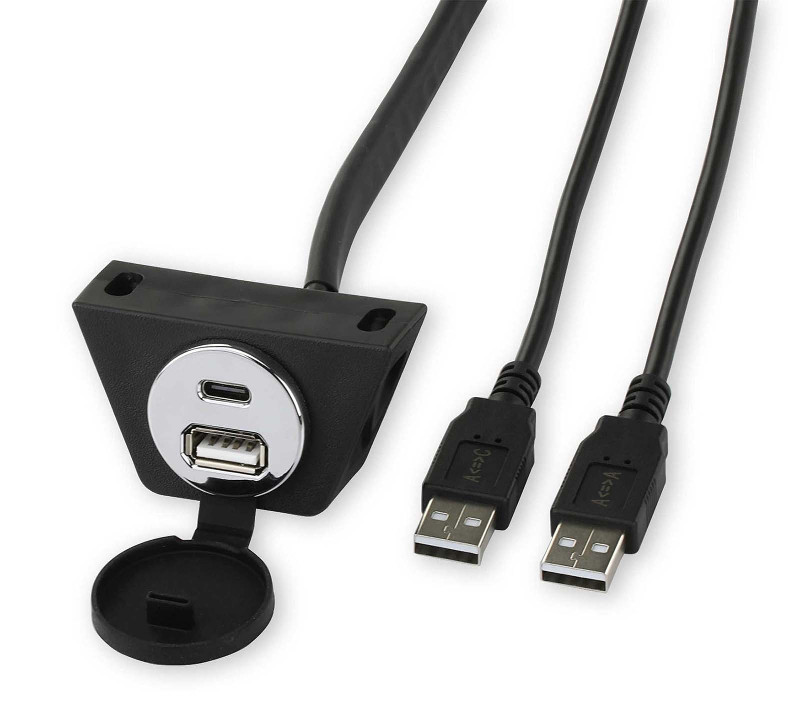 Dual USB-A/C Cable Chrome Face 134cm