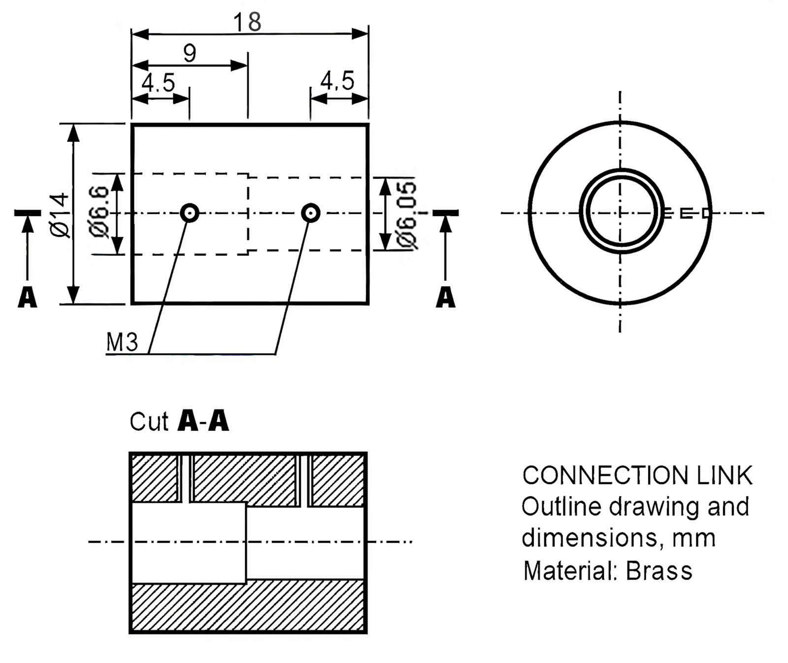 Connection Link: outline drawing and dimensions, mm.
