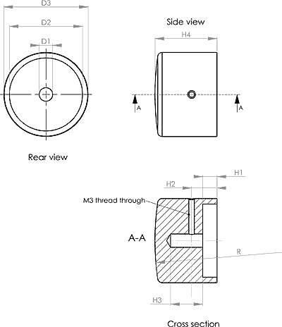 DACT CT knob dimensions, approx. 