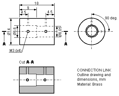 Connection Link: outline drawing and dimensions, mm. Material:
 Brass.