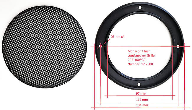 Monacor Grille CRB100SGP dimensions (approx.)