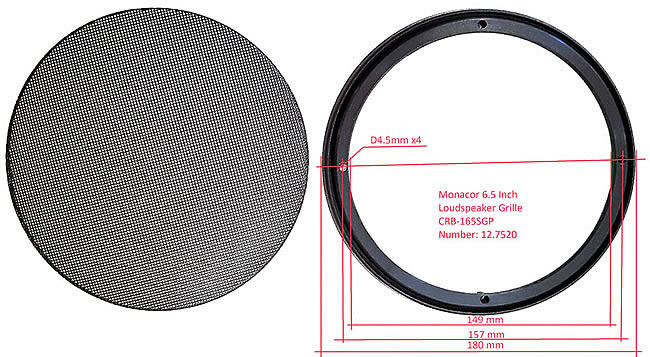 Monacor Grille CRB165SGP dimensions (approx.)