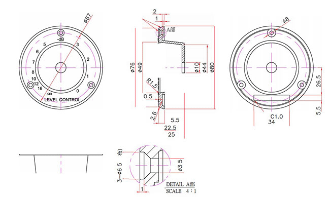 Monacor KN42P/SI dimensions (approx.) 