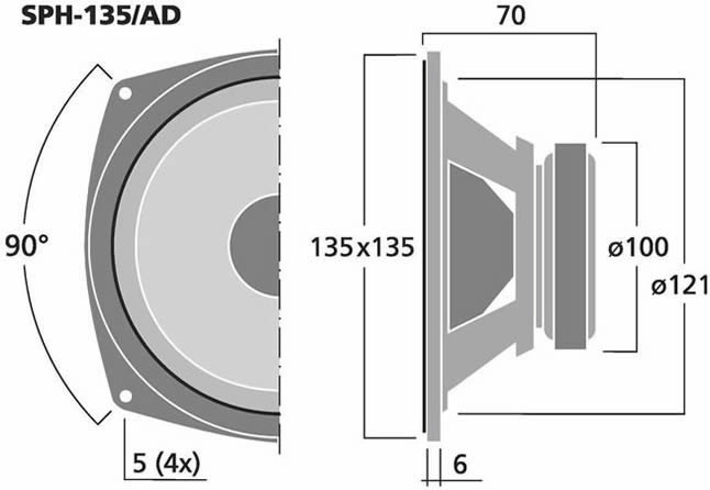 Monacor SPH-135AD Dimensions.