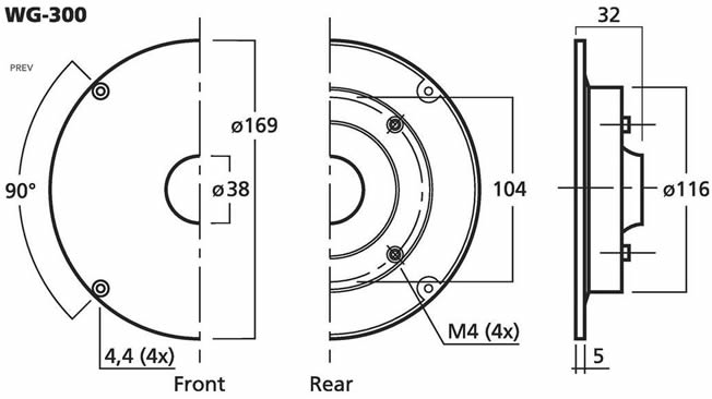 Monacor WG300 wave guide dimensions.