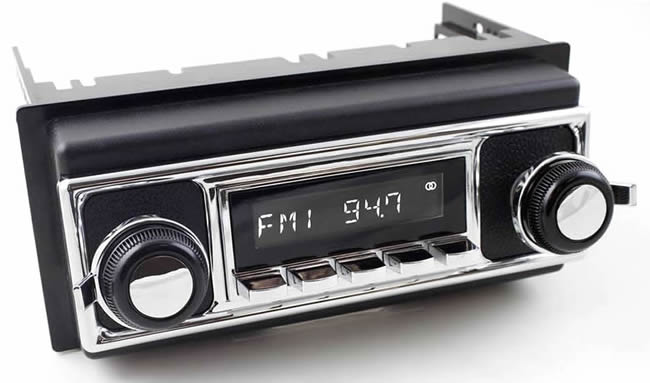 RetroSound Universal Din Repair Kit example - knobs, trim and radio not included.