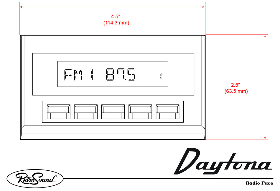 Dimensions RetroSound Daytona Face (approx.)