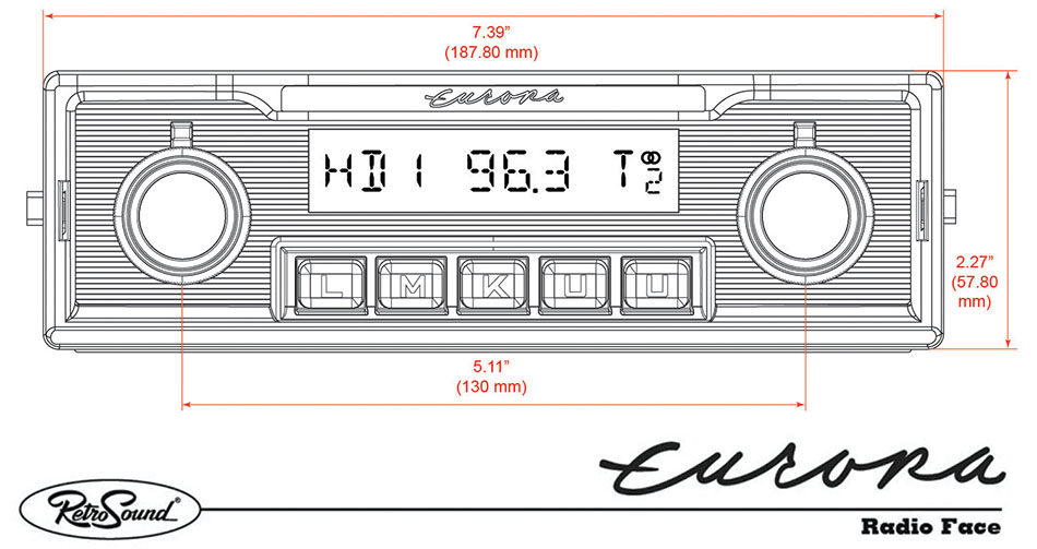 RetroSound Europa Face Dimensions (Approx.)