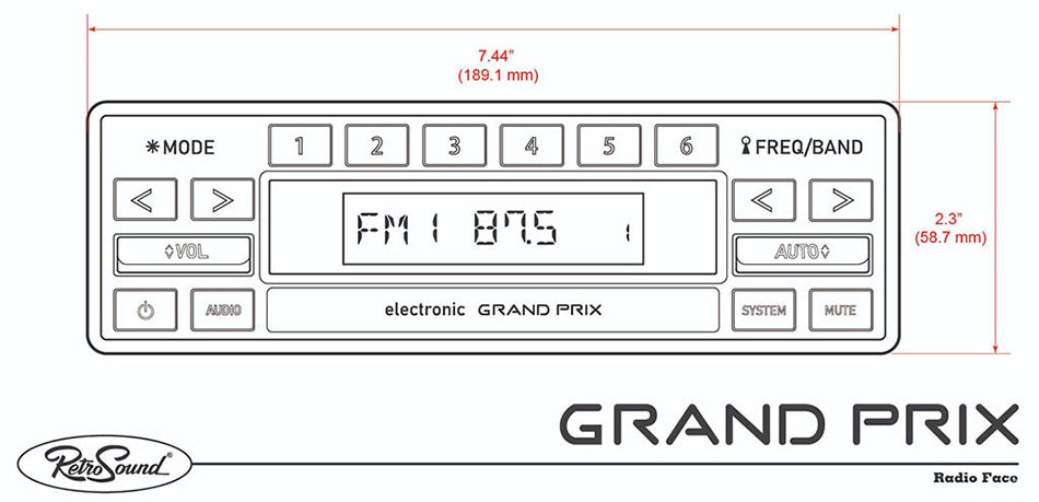 RetroRadio Grand Prix Dimensions (Approx.)