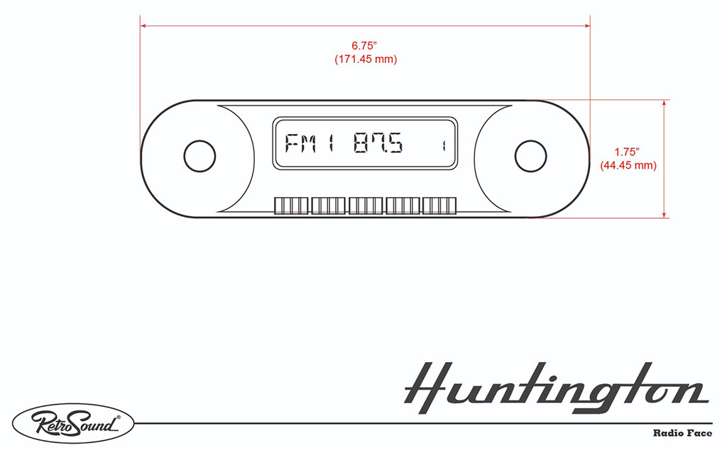 RetroRadio Huntington Face Dimensions (Approx.)