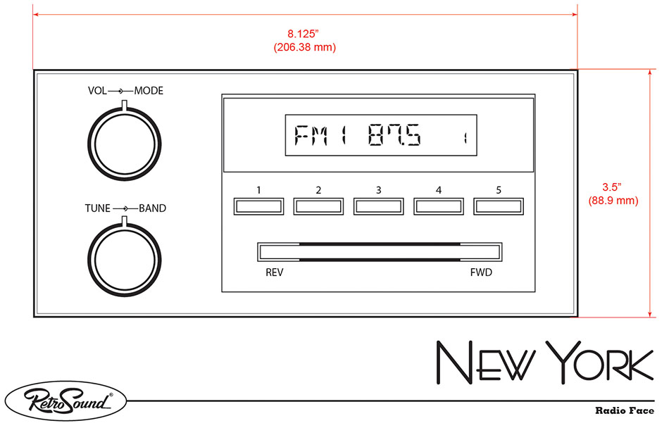 RetroSound New York Face Dimensions (Approx.)