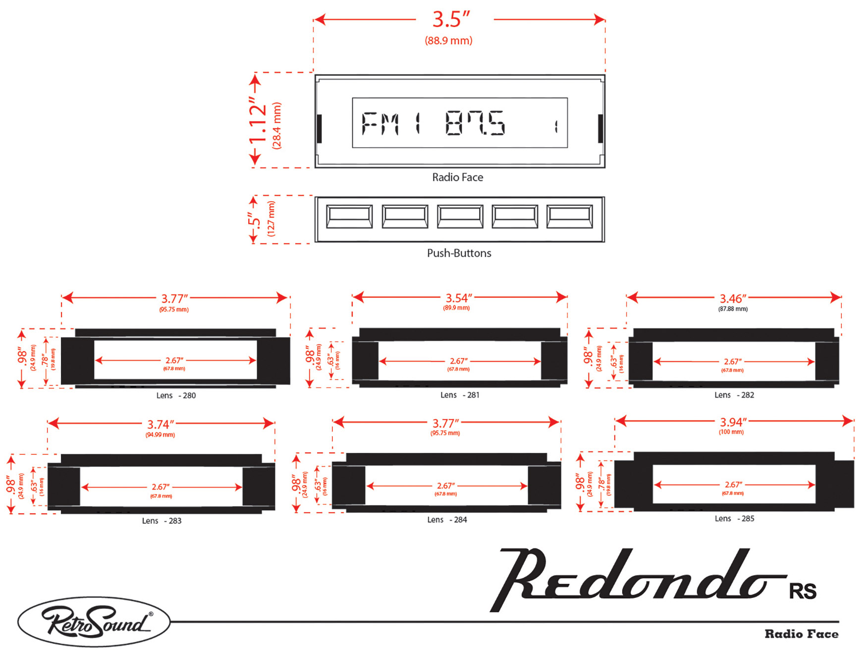 RetroSound Redondo RS Face Dimensions (Approx.)