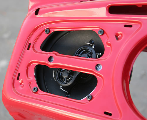Retro Sound VWMSB6 VW Beetle Dash Speaker Kit - Shown mounted behind dash panel without cover.