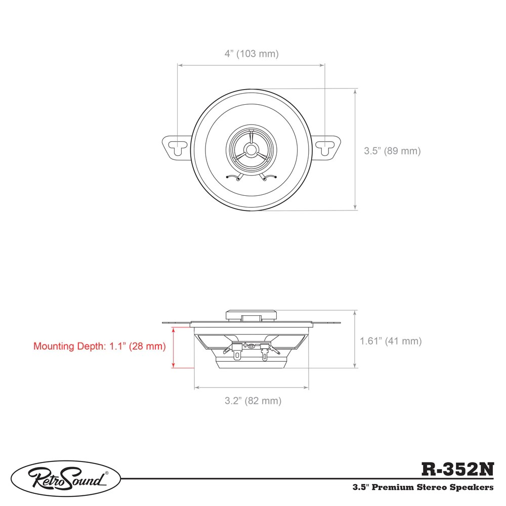 Dimensions 3.5" Retro Sound Speaker R352N (approx.)