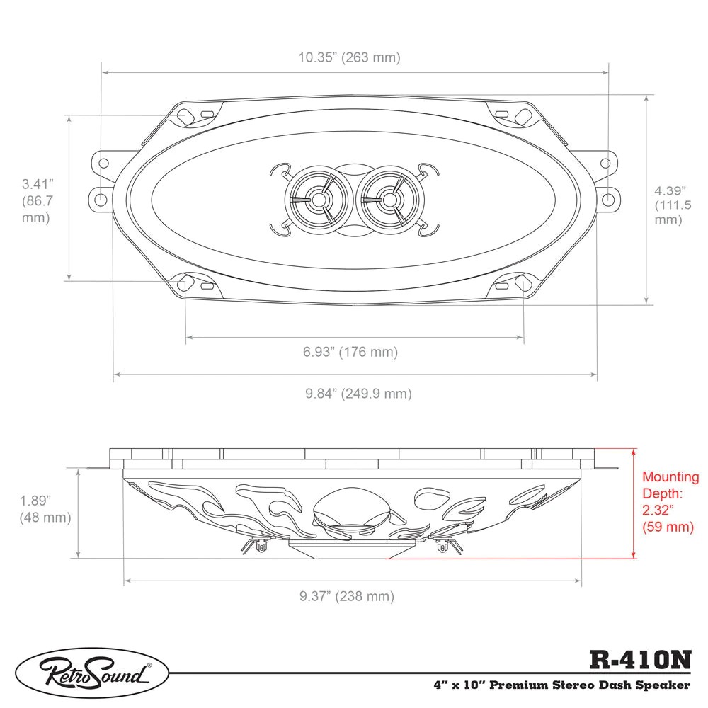 RetroSound R-410N Dual Voice Coil Speaker Dimensions (approx.)