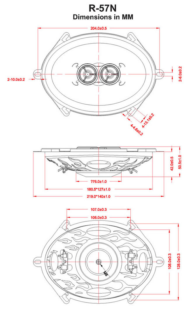 Dimensions 5x7" Retro Sound Speaker DVC R57-N (approx.)