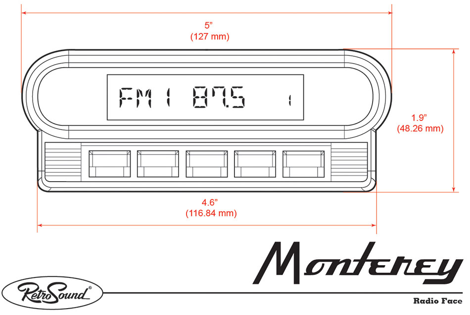 RetroRadio Monterey Face Dimensions (Approx.)