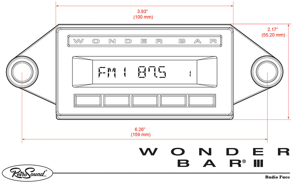RetroRadio Wonderbar WB3 Face Dimensions (Approx.)