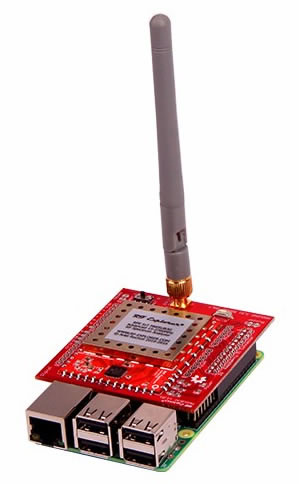 Example installation of RF Explorer 3G+ IoT Shield Raspberry Pi Board - parts not supplied. 