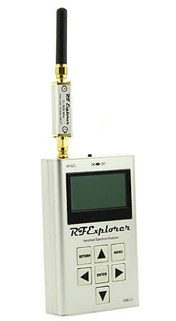 RF Explorer Power Limiter example use - aerial and RF Explorer unit not included.