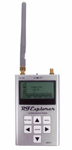 RF Explorer Rubber Duck UHF 400-900MHz SMA Articulated Antenna - shown with RF Explorer available separately.
