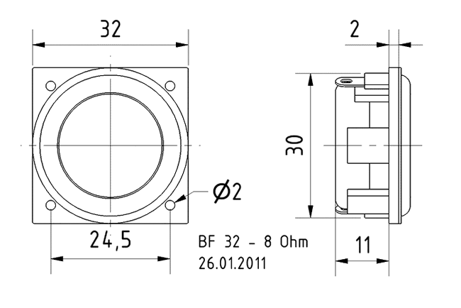 Visaton speaker driver dimensionsBF32S - 8 Ohm 3.2 cm or 1.3" fullrange speaker
