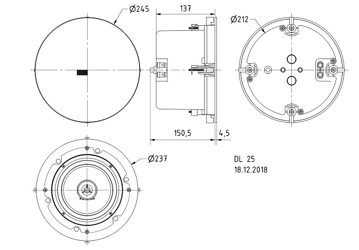 Visaton DL 25 - 100V Ceiling Speaker 25cm 10" Driver dimensions