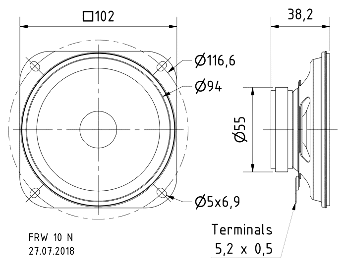 Visaton FR10 N - 8 Ohm fullrange speaker dimensions