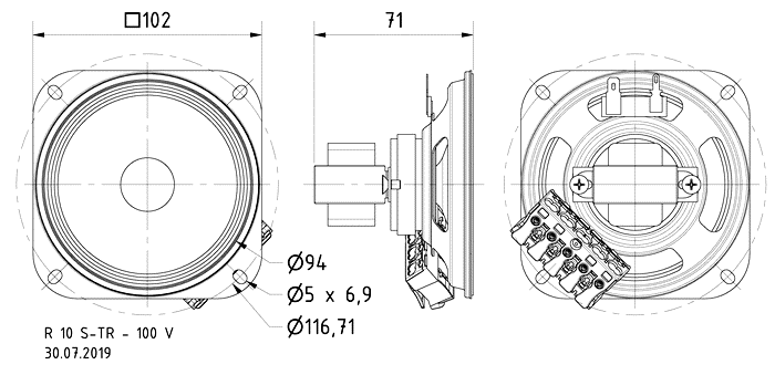 Visaton R10 S-TR 100 V Fullrange Speaker Dimensions