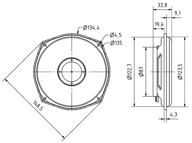 Loudspeaker Driver Dimensions and Measurements - all dimensions in mm (approx.)