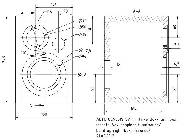 Loudspeaker Box Construction Diagram - all dimensions in mm.