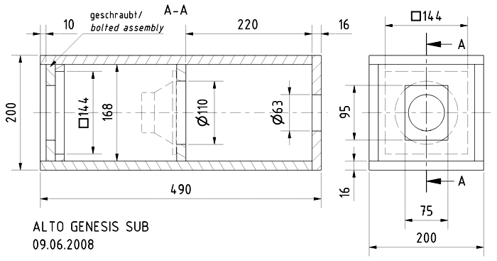 Loudspeaker Box Construction Diagram - all dimensions in mm.
