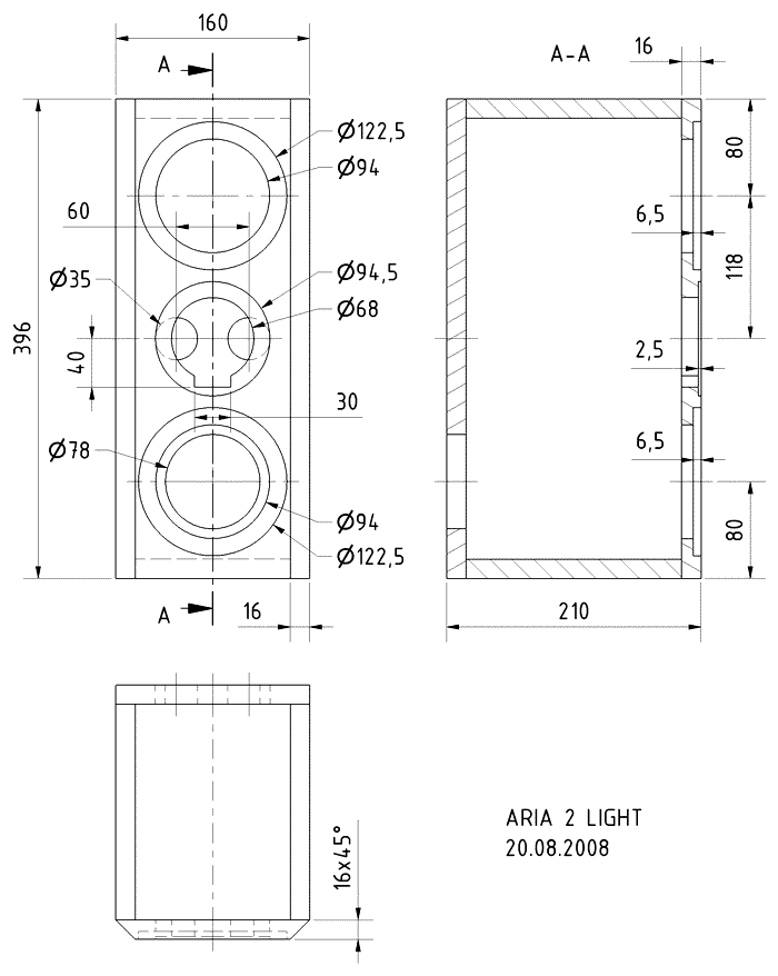 Loudspeaker Box Construction Diagram - all dimensions in mm.