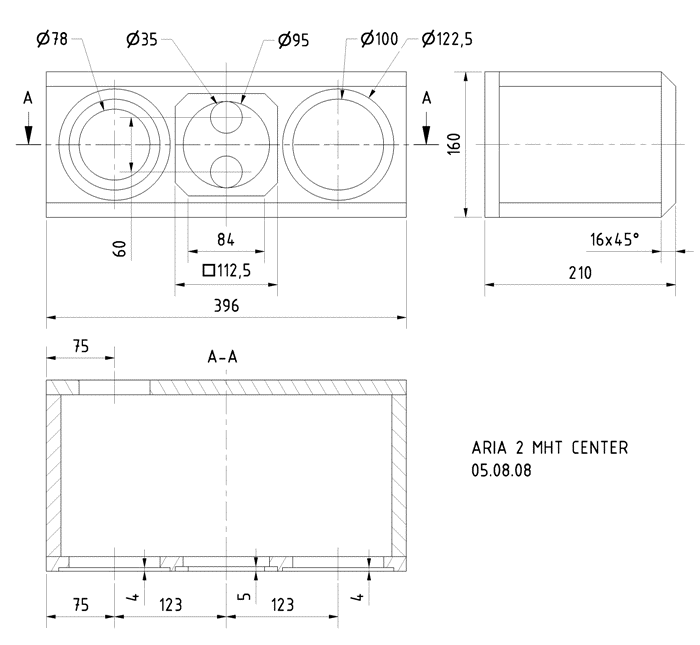 Loudspeaker Box Construction Diagram - all dimensions in mm.