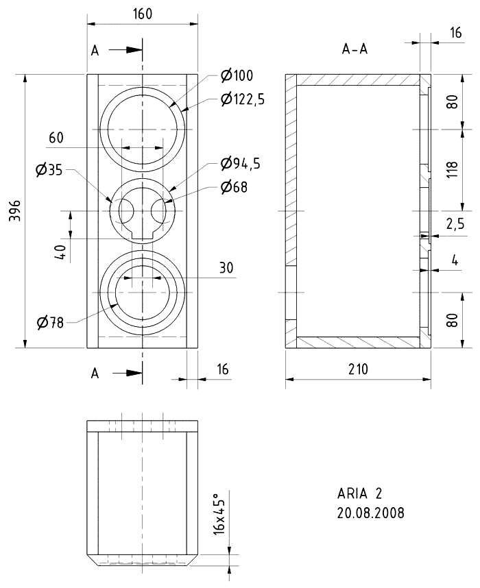 Loudspeaker Box Construction Diagram - all dimensions in mm.