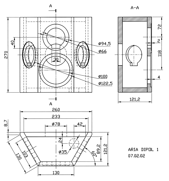 Loudspeaker Box Construction Diagram - all dimensions in mm.