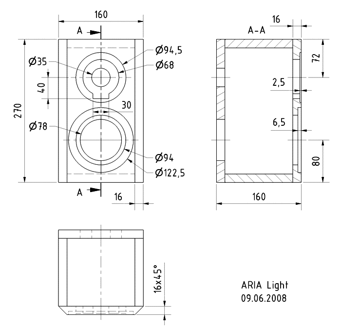 Loudspeaker Box Construction Diagram - all dimensions in mm.