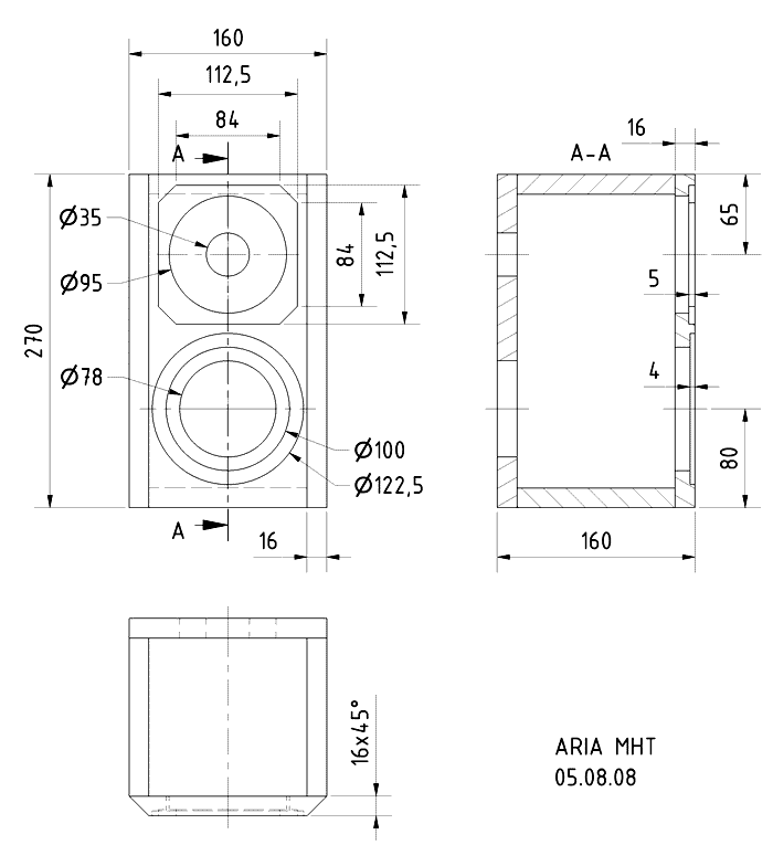 Loudspeaker Box Construction Diagram - all dimensions in mm.