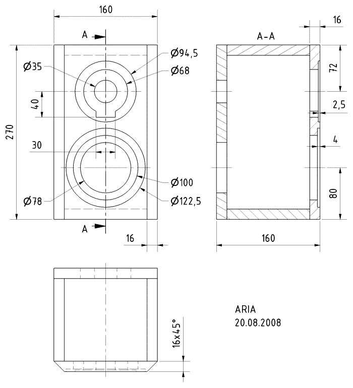 Loudspeaker Box Construction Diagram - all dimensions in mm.