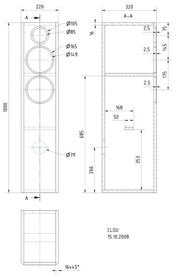 Loudspeaker Box Construction Diagram - all dimensions in mm.