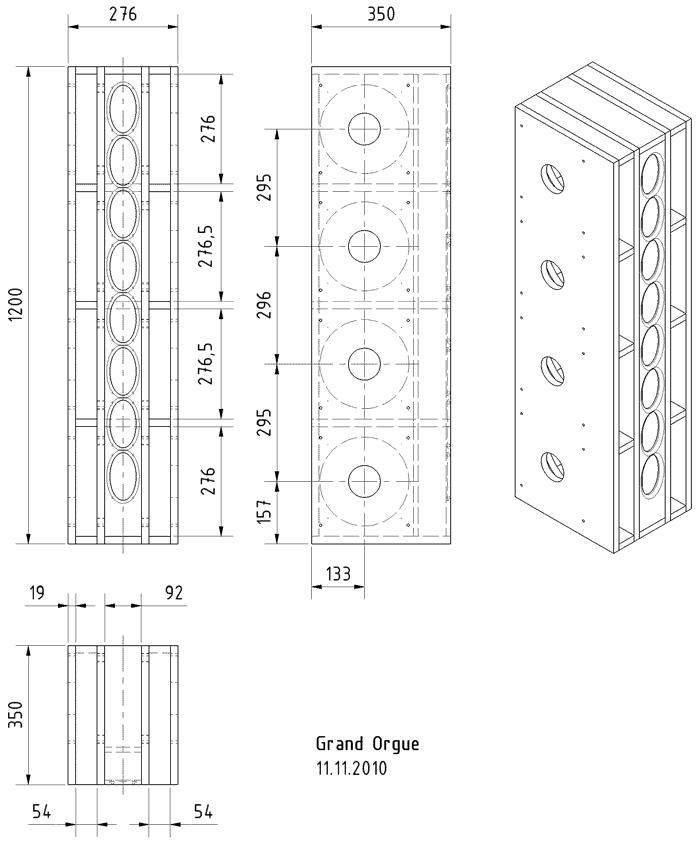 Loudspeaker Box Construction Diagram - all dimensions in mm.