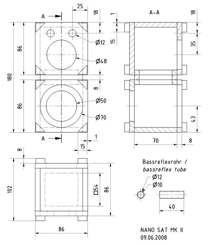 Loudspeaker Box Construction Diagram - all dimensions in mm.