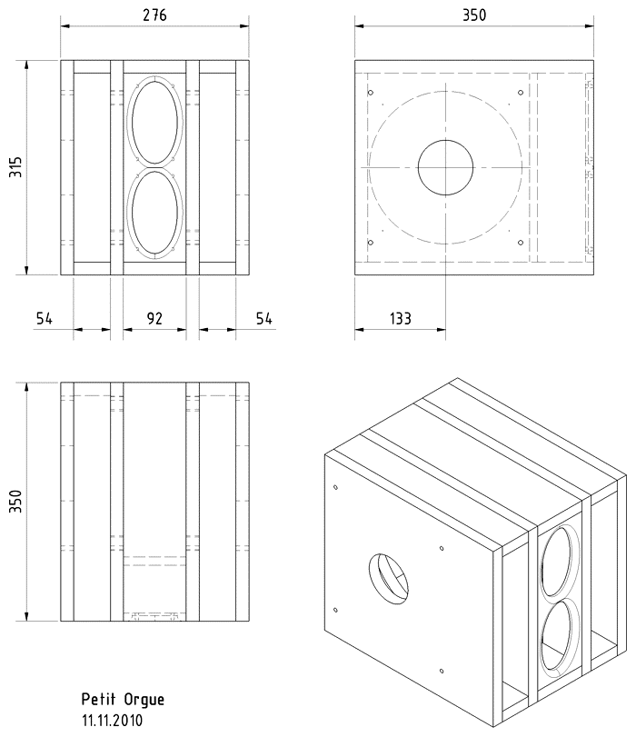 Loudspeaker Box Construction Diagram - all dimensions in mm.