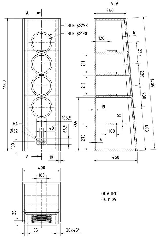 Loudspeaker Box Construction Diagram - all dimensions in mm.