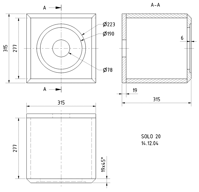 Loudspeaker Box Construction Diagram - all dimensions in mm.